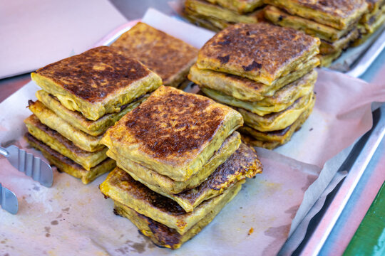 Martabak telor at street food kitchen in Malaysia. Martabak is a popular street food in Malaysia and Indonesia