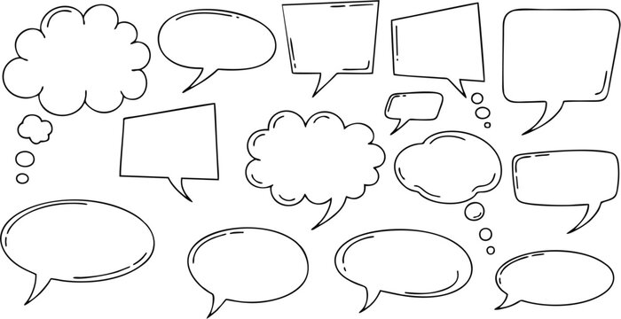 Hand-drawn speech bubble collection for communication, thoughts, and dialogue