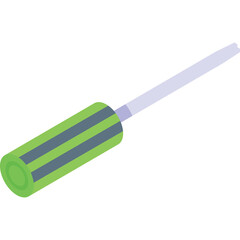 Green and Gray Screwdriver with Light Blue Shaft on Transparent Background Isolated Close Up