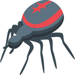 Gray Spider with Red Hourglass Symbol on Abdomen in Isometric View on Transparent Background