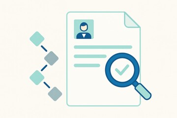 Comprehensive resume analysis with graphic elements to illustrate structured data and professional identity highlighting elements of verification and individuality in career representation
