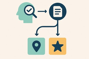 Visual cognitive process flow represented through stylized icons illustrating decision-making steps merging location and evaluation creating a comprehensive approach for urban planning