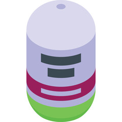 Green Bottomed Purple And White Cylindrical Container With Dark Rectangular Labels And A Maroon Band Isolated On A Transparent Background Vector Illustration