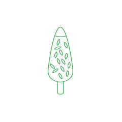 Green line art of a conical tree with leaves on a transparent background
