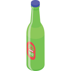 Green Glass Bottle with Red Label Featuring Zero Percent Alcohol Icon on Transparent Background 3D Render