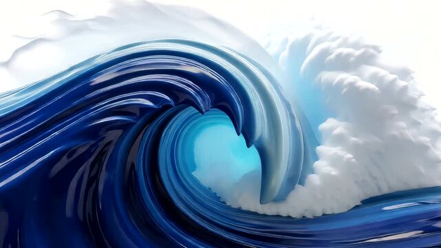 Majestic ocean wave crashing with foamy crest against a white backdrop
