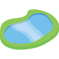Green outline of a shallow blue pool with wavy reflections on a transparent background