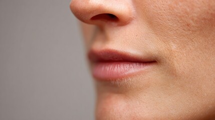 Fototapeta premium Close up View of a Womans Lips and Skin Texture Highlighting Natural Beauty and Details in Soft Lighting