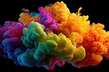 Colorful Ink Cloud Explosion On Black Background