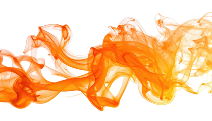 Vivid orange and yellow swirling smoke plumes against a stark black backdrop, creating an abstract, dynamic effect