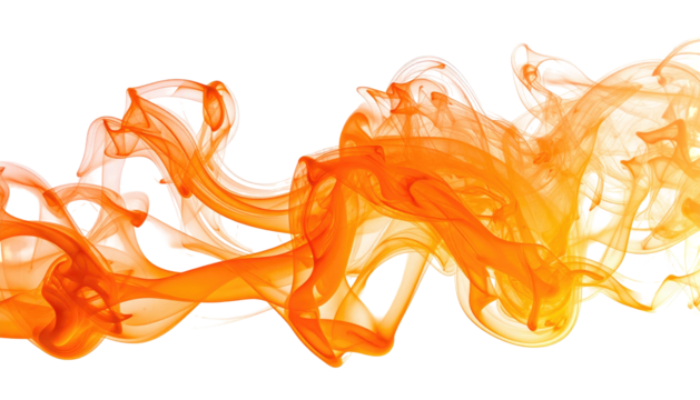 Vivid orange and yellow swirling smoke plumes against a stark black backdrop, creating an abstract, dynamic effect