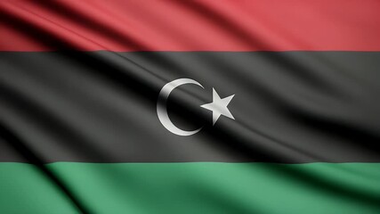 Waving Libyan flag symbolizing national pride, freedom, and cultural heritage with vibrant colors in motion