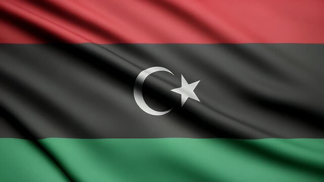 Waving Libyan flag symbolizing national pride, freedom, and cultural heritage with vibrant colors in motion