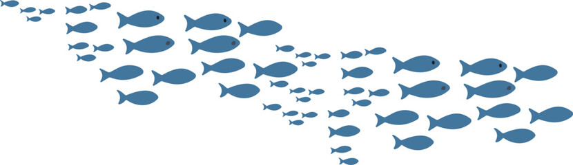 Blue fish vector illustration, diagonal swimming pattern with scale variation, aquatic movement, unity and flow concept in marine nature design © Masum Creatives