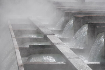 特徴的な風景の草津温泉の湯畑