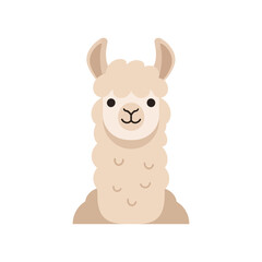 Obraz premium Cute cartoon llama or alpaca with a friendly face and fluffy fur, standing upright on a white background.