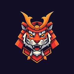 Fierce Tiger Samurai Head Mascot Logo Illustration.