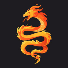 Fototapeta premium Fiery Dragon Illustration on Black Background.