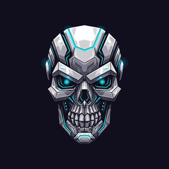 Futuristic Robotic Skull with Glowing Blue Eyes and Cybernetic Details.