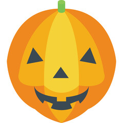 Halloween Jack O Lantern Pumpkin With Carved Face And Green Stem On Transparent Background