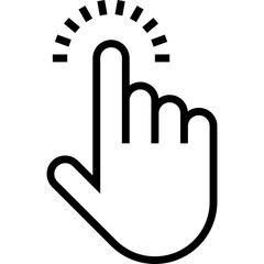 Hand Cursor Icon Pointer Finger Clicking Action Symbol Flat Design With Dashed Outline And Sparkle Effect On Transparent Background