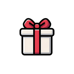 White gift box with red ribbon isolated on white background