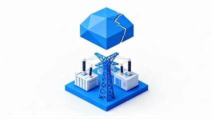 Grid Resilience Icon | Minimalist 3D Art of Energy Digital Twin & Power Grid Simulation