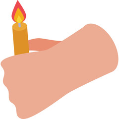 Hand Holding Lit Candle With Orange Yellow Flame and Transparent Background