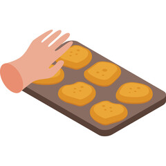 Hand Reaching For Golden Brown Chicken Nuggets On A Baking Tray With A Transparent Background
