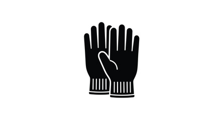 A simple black and white illustration depicting a pair of gloves