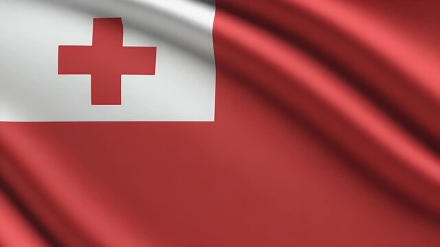 Dynamic waving flag of Tonga billowing in the wind, symbolizing national pride and sovereignty