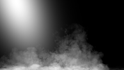 Divine light through a dark fog. The rays beam light on the floor. Spotlight on isolated background. Stock illustration.