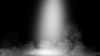 Divine light through a dark fog. The rays beam light on the floor. Spotlight on isolated background. Stock illustration.