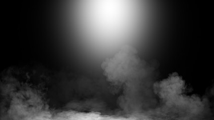 Divine light through a dark fog. The rays beam light on the floor. Spotlight on isolated background. Stock illustration.