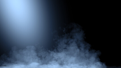 Divine blue light through a dark fog. The rays beam light on the floor. Spotlight on isolated background. Stock illustration.