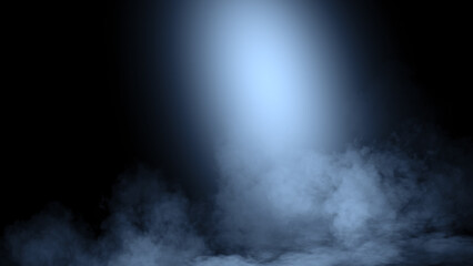 Divine blue light through a dark fog. The rays beam light on the floor. Spotlight on isolated background. Stock illustration.