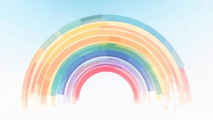 Fototapeta premium Abstract rainbow design with colorful arcs against a gradient blue sky background