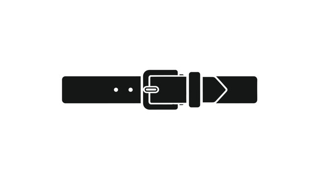 Simple black and white illustration of a leather belt with buckle