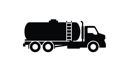 A simple black silhouette of a large tanker truck vehicle
