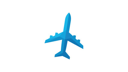 A stylized geometric illustration of an airplane in a bright, azure-blue hue, isolated on white