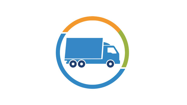 A blue delivery truck illustration within a circular diagram featuring orange and green segments