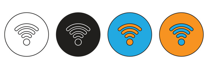 Simple wireless signal icon in a circle, representing Wi-Fi connectivity, hotspot, network access, internet coverage, and digital communication status for devices.