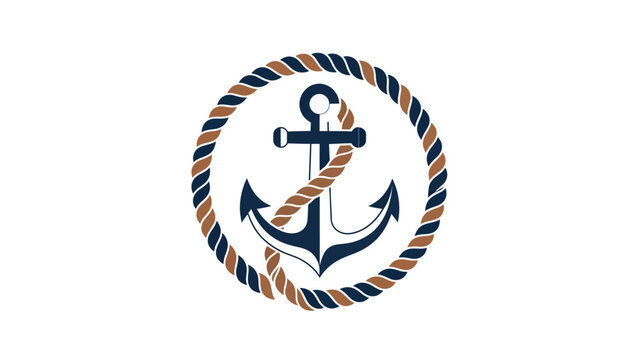 A nautical-themed graphic design featuring a stylized anchor surrounded by a rope circle on a white background