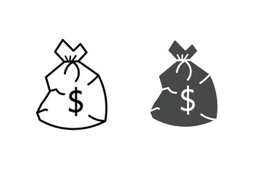 Dollar money icon bag vector black white. Vector illustration.