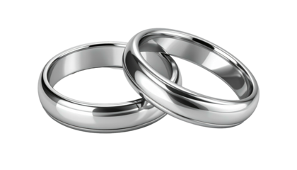 Two intertwined shiny, silvery bands suggest union against a stark, solid black background and symbolize love
