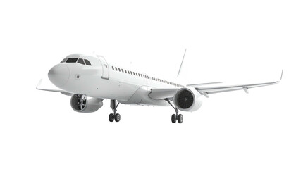 Obraz premium Sleek white airplane soaring in clear sky, wings extended. Modern aviation, travel transportation on black backdrop