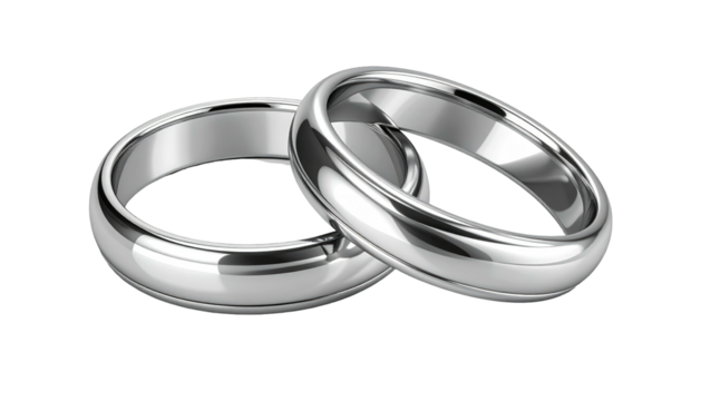 Two intertwined shiny, silvery bands suggest union against a stark, solid black background and symbolize love