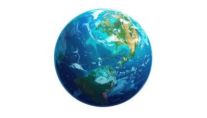 Cartoon rendering of Earth, focusing on North America and Australia, against a black background, stylized