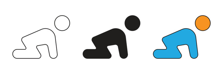 Simple baby crawling icon, symbolizing infant mobility, child development milestone, growth stage, toddler movement, and early childhood progression.