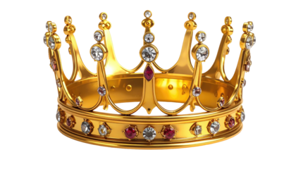 Ornate golden crown decorated with jewels, with a highly-detailed, realistic texture against a black background